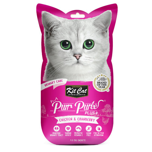 Kit Cat Purr Puree Plus+ Chicken and Cranberry - Pooch Pet Stores LLC